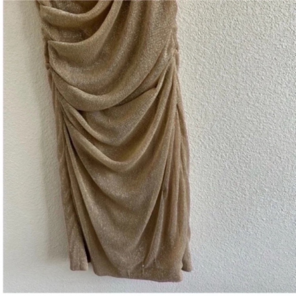 Talbot Runhof Gold Ruched Cocktail Dress - Picture 5 of 10